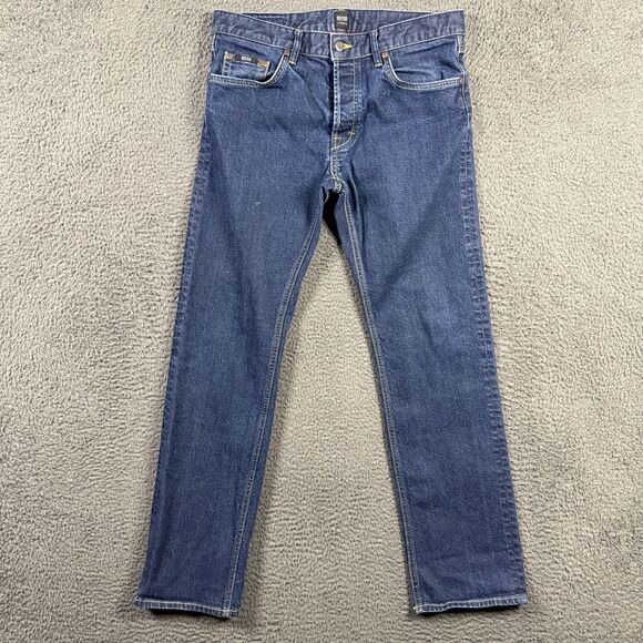 Hugo Boss Jeans Mens 32x30 Blue Scout1 Regular Fit Dark Wash Selvedge Denim - Picture 1 of 16